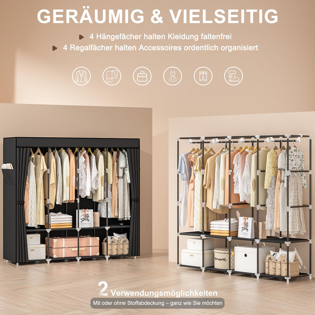Stoffkleiderschrank faltbar mit 4 Kleiderstangen 168x43x162 cm - Bild 4