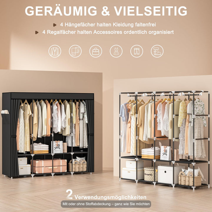 Stoffkleiderschrank faltbar mit 4 Kleiderstangen 168x43x162 cm - Bild 4