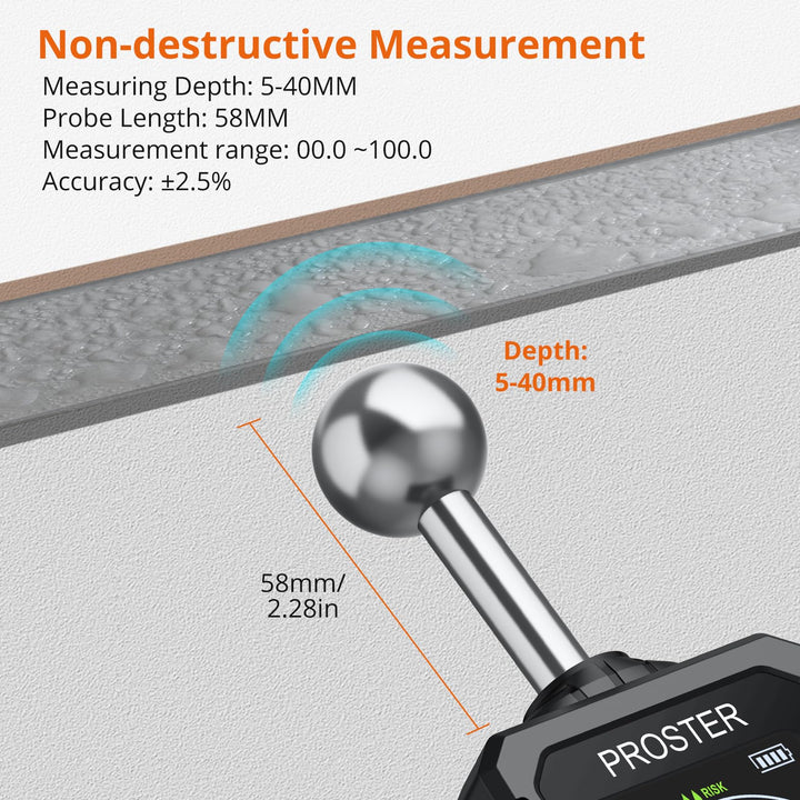 Feuchtigkeitsmesser Wand zerstörungsfrei Kugelsensor 5–40 mm Tiefe - Bild 3