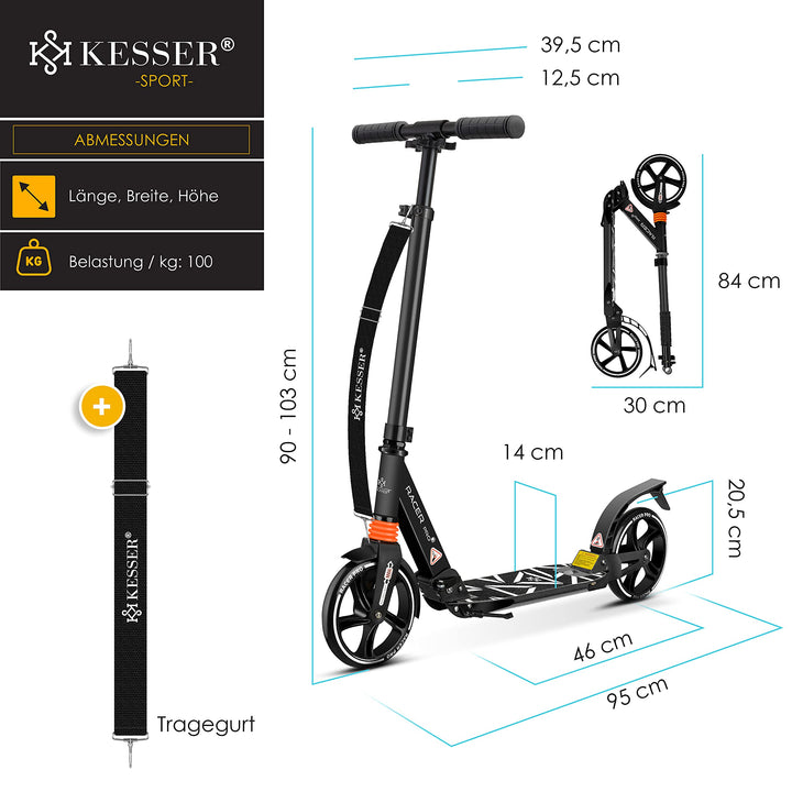Cityroller Erwachsene Aluminium 205mm PU-Räder klappbar bis 100kg - Bild 7