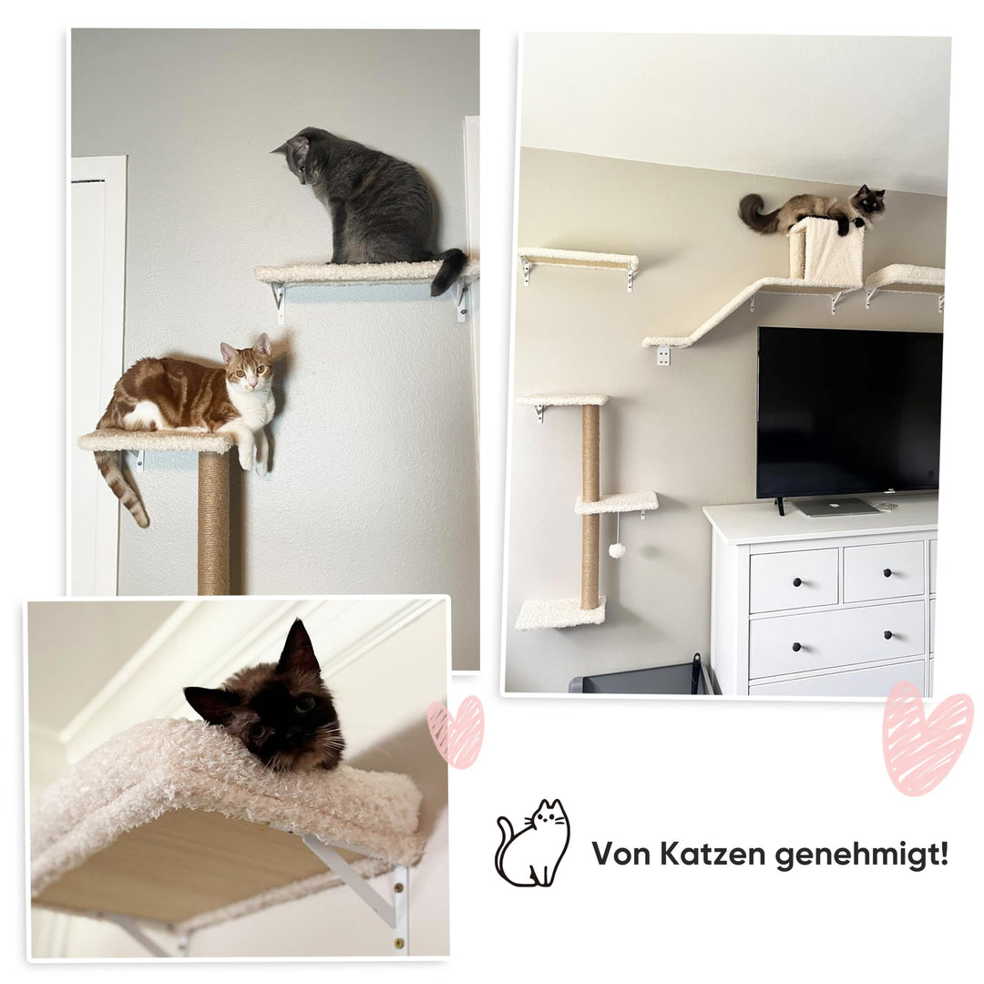 Katzen Kletterwand Set 10-teilig Multiplexholz mit Hängematte beige