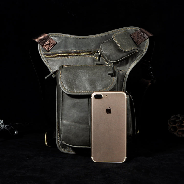 Beinholster Echtleder Grau Hüft-Beintasche für Motorrad &amp; Outdoor - Bild 4