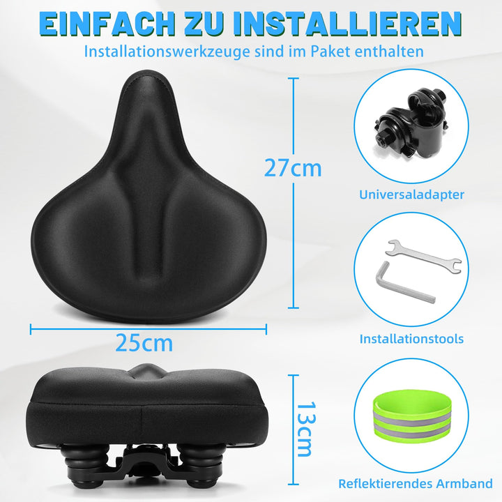 Fahrradsattel Gel-Memory-Schaum breit 27x25cm universal für MTB &amp; Cityrad - Bild 6