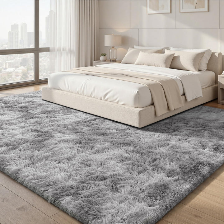 Hochflor Teppich Hellgrau 160x230 cm mit Antirutsch-Boden - Bild 8
