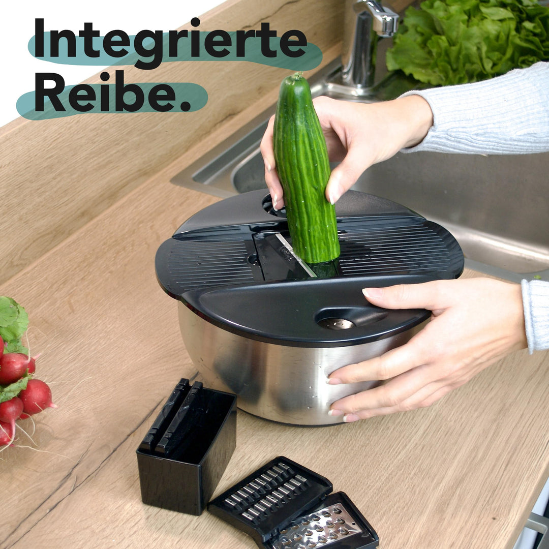 Salatschleuder Edelstahl 4,5 L mit Gemüsehobel 5 Klingen - Bild 4