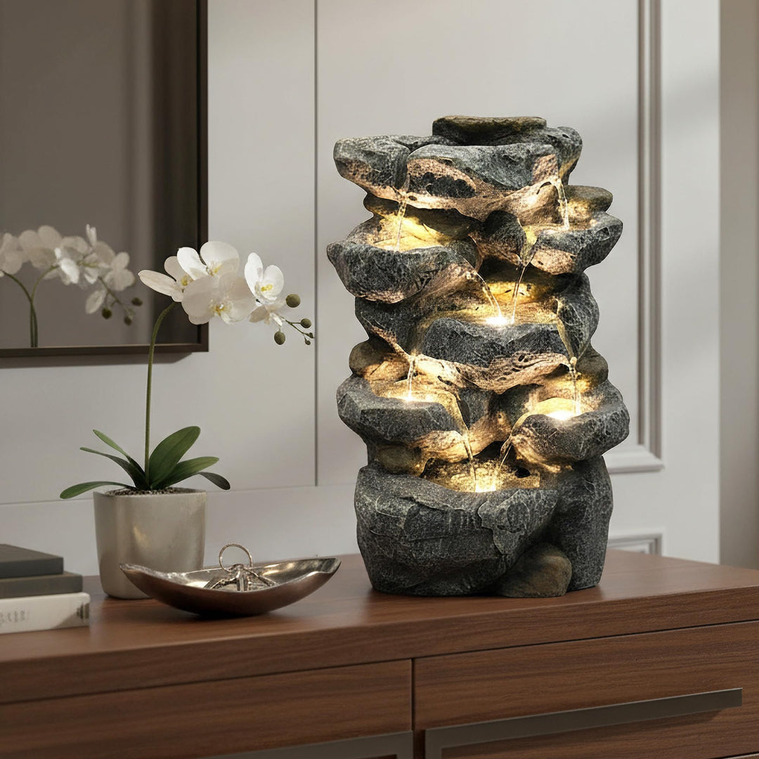 Zimmerbrunnen Stein-Optik mit LED Beleuchtung Indoor Outdoor 48 cm - Bild 4