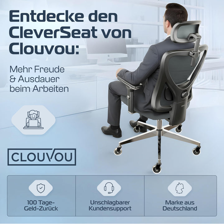 Bürostuhl Ergonomisch Mesh 4D-Armlehnen Kopfstütze bis 150 kg - Bild 9