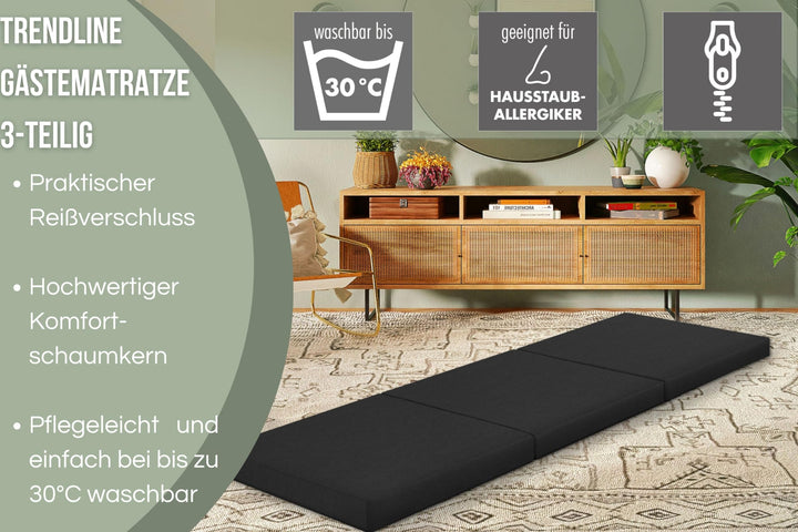 Klappmatratze 3-teilig 190x60 cm faltbar mit Mikrofaserbezug - Bild 5