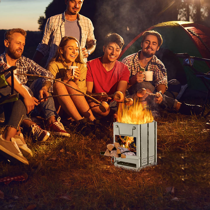 Camping-Holzofen Edelstahl 304 klappbar mit Grillnetz und Tasche - Bild 7