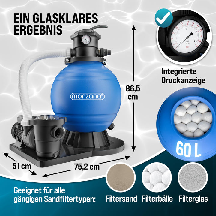 Sandfilteranlage Pool 15.900 L/h für Pools bis 70.000 L mit 7-Wege-Ventil - Bild 2