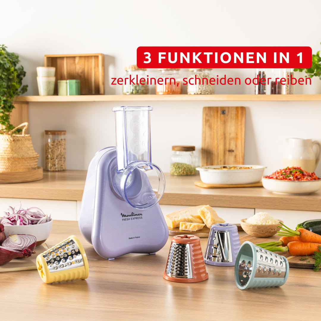 Elektrische Gemüsereibe 4-in-1 mit Direktserviersystem, Lila - Bild 7