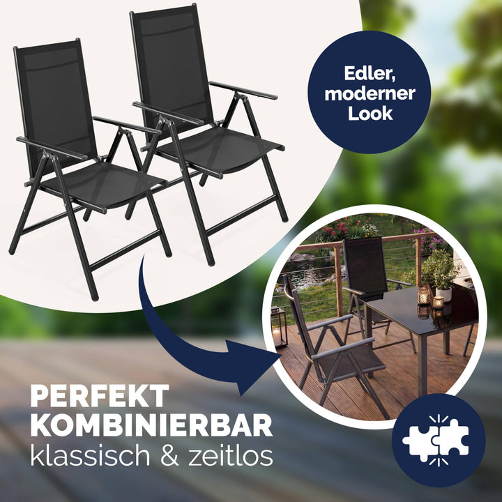 Gartenstuhl Hochlehner Aluminium klappbar 120 kg 2er Set Anthrazit - Bild 6
