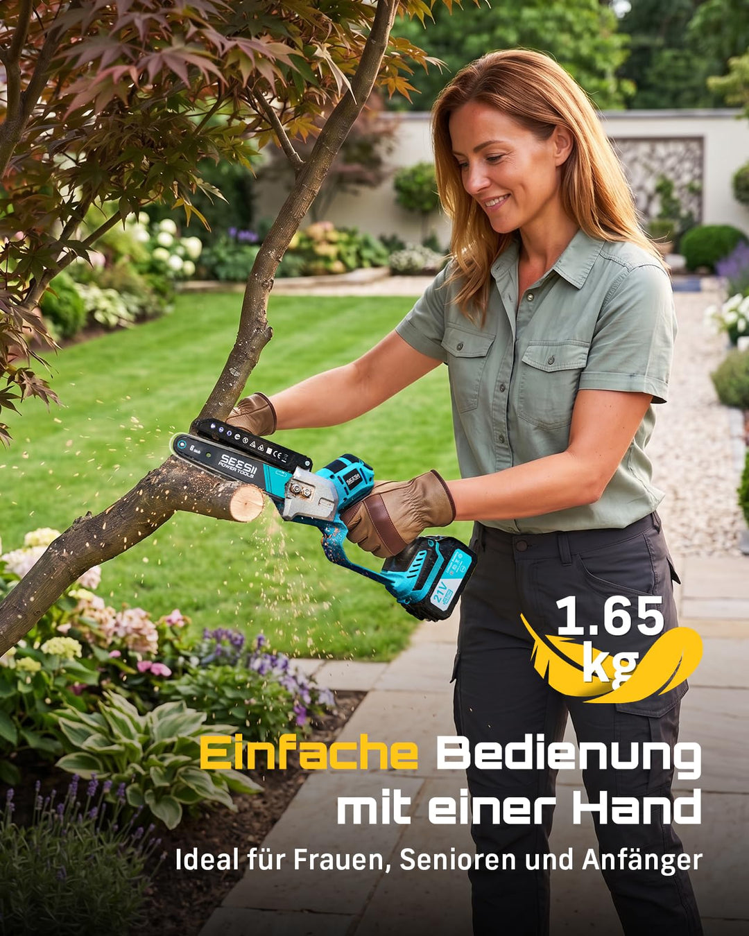 Mini Kettensäge Akku 6 Zoll bürstenlos 1000W mit 2x4Ah Akku - Bild 6