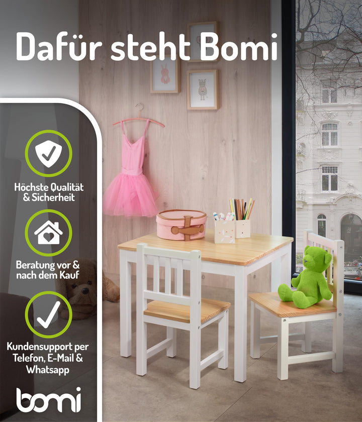 Kindersitzgruppe Holz mit Tisch und 2 Stühlen Weiss Natur ab 1 Jahr - Bild 6