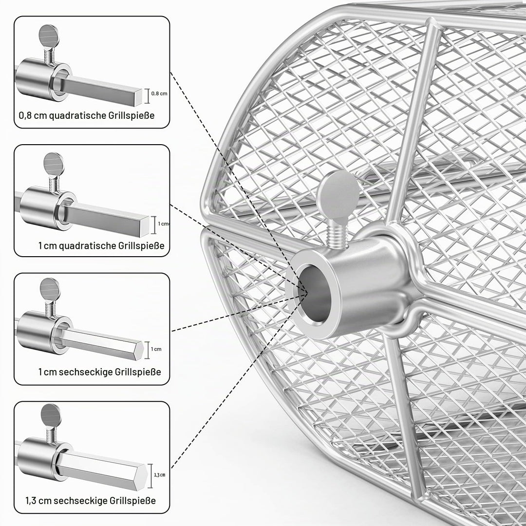 Grillkorb Drehspieß Edelstahl universal für Rotisserie-Grill - Bild 4
