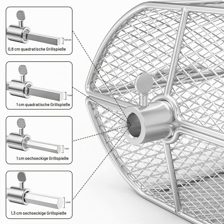 Grillkorb Drehspieß Edelstahl universal für Rotisserie-Grill - Bild 4