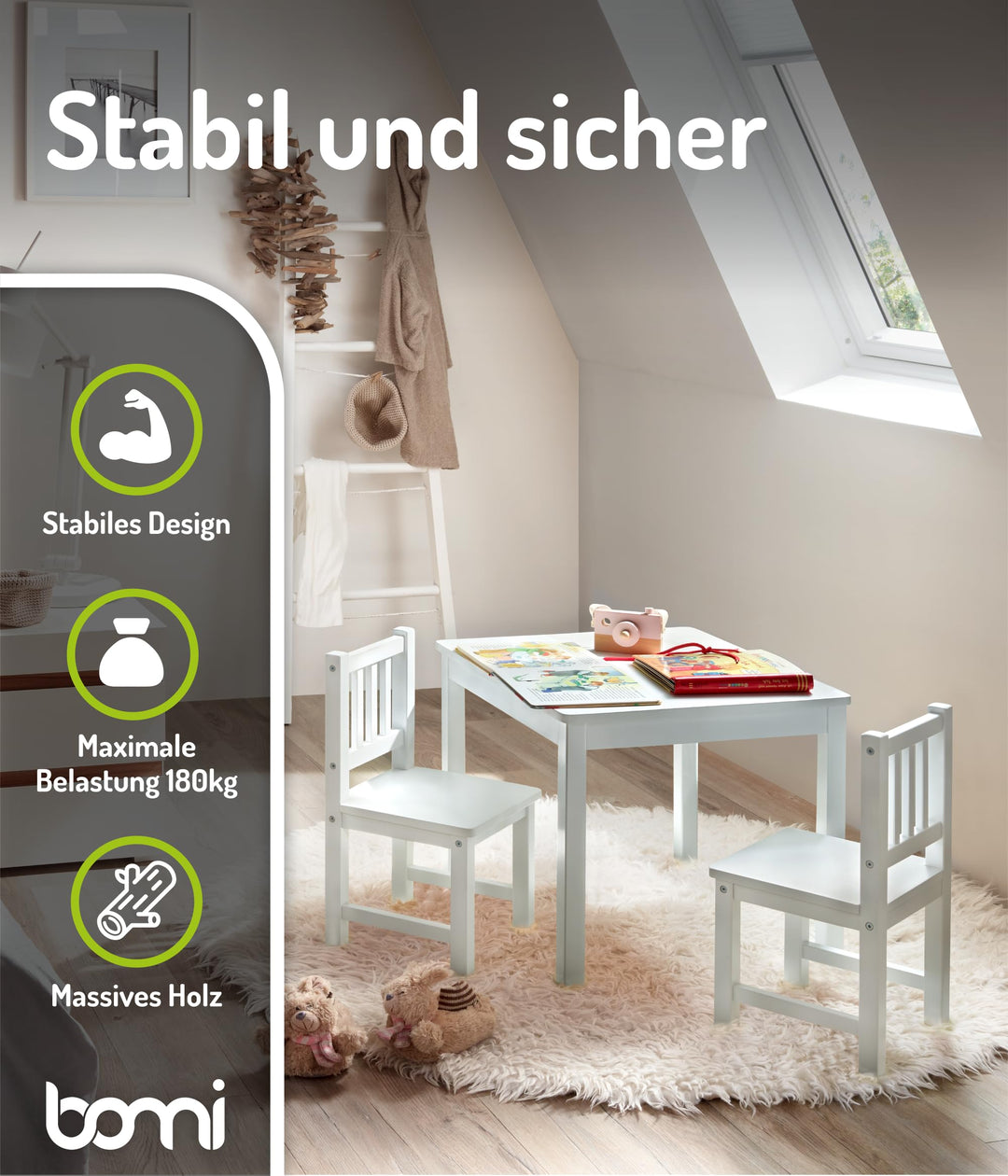 Kindersitzgruppe Holz Weiss Tisch mit 2 Stühlen ab 3 Jahren - Bild 4