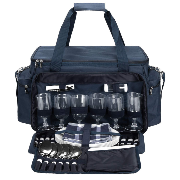 Picknickkorb Tasche XXL 57-teilig für 6 Personen Blau-Weiss - Bild 3