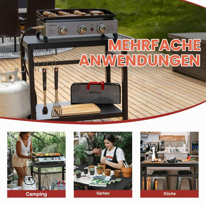 Outdoor Grillwagen mit Arbeitsplatte 85x50 cm, Stahlrohr schwarz - Bild 6