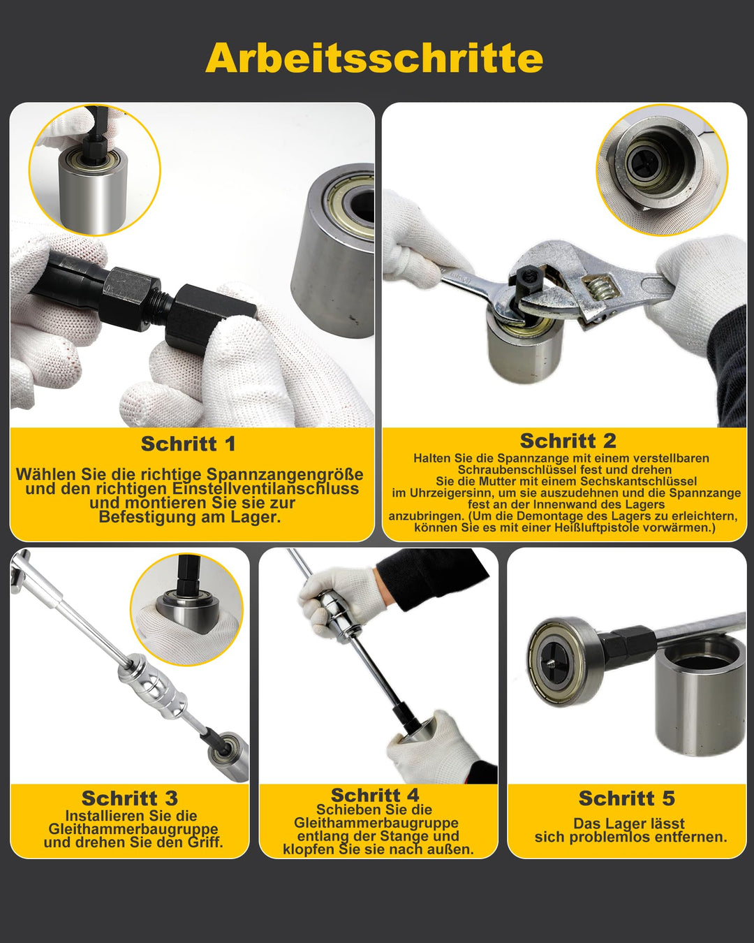 Innen-Lagerabzieher Set 12-tlg. mit Gleithammer Sackloch 8–32mm - Bild 4