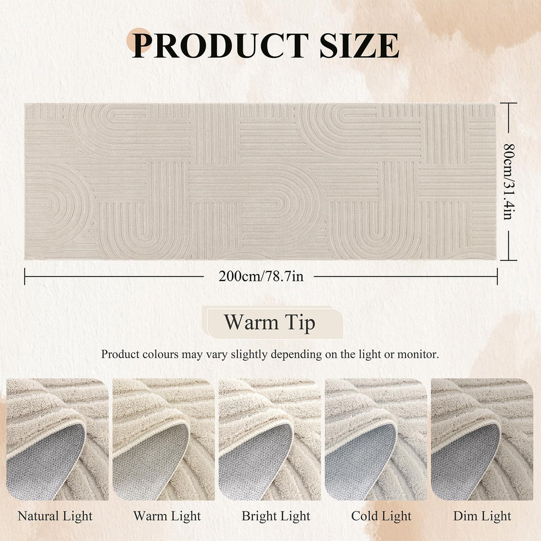 Teppichläufer Beige Polyester 80x200cm rutschfest waschbar - Bild 3