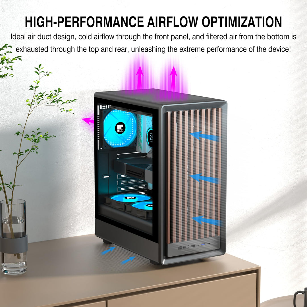 PC-Gehäuse ATX Mid-Tower Walnussholz-Front ARGB 4 Lüfter Schwarz - Bild 6