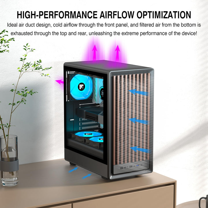 PC-Gehäuse ATX Mid-Tower Walnussholz-Front ARGB 4 Lüfter Schwarz - Bild 6