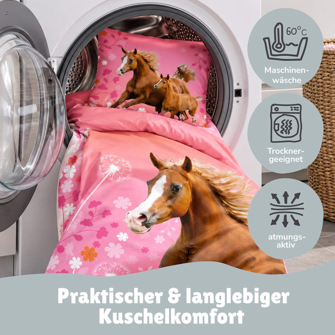 Bettwäsche-Set Pferd 135x200 cm Renforcé Baumwolle Wendemotiv Mädchen - Bild 6