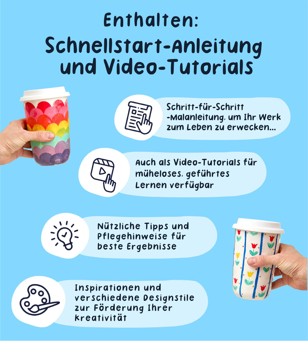 DIY Keramik-Bemalset Reisebecher 2er-Set mit Farben und Pinseln - Bild 6