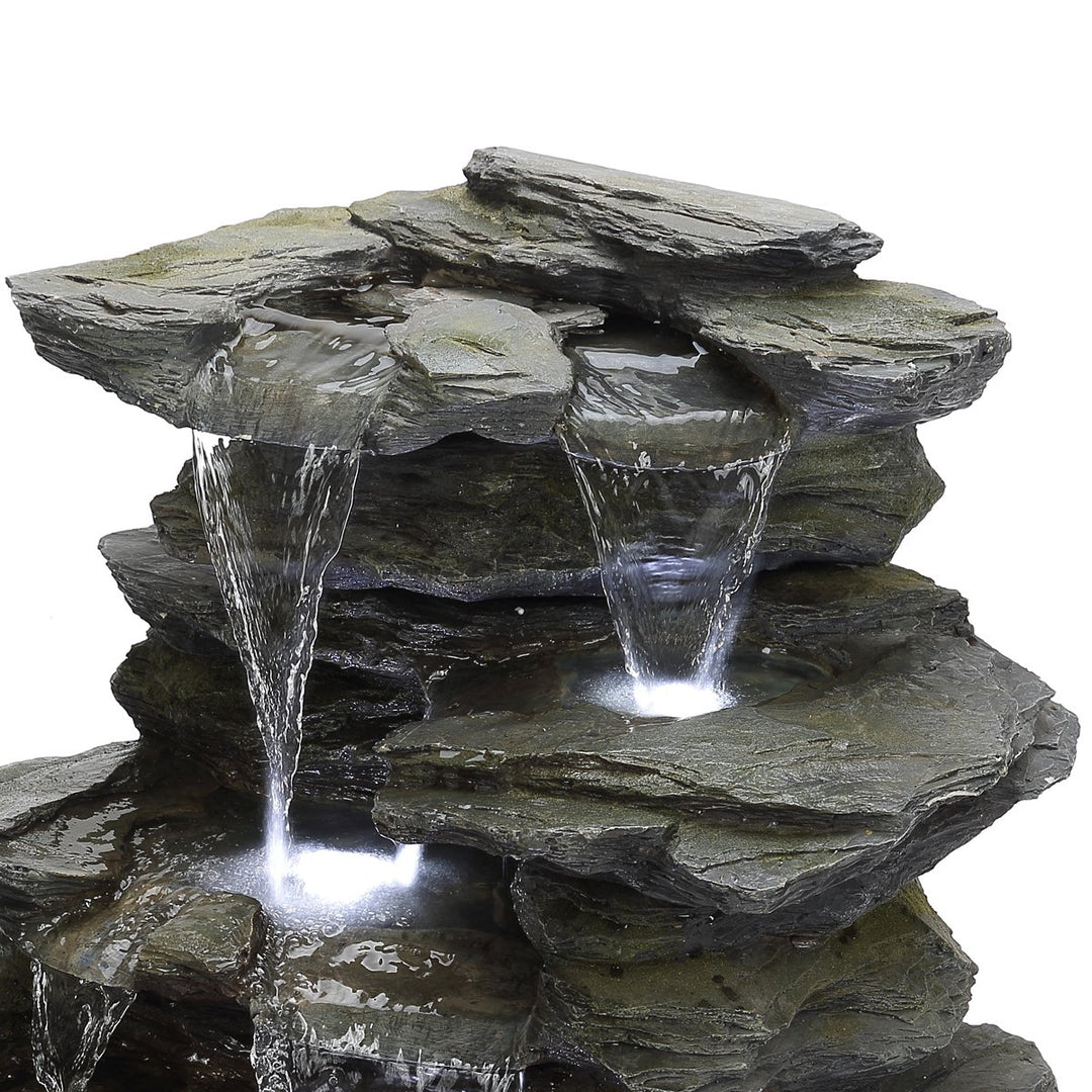 Gartenbrunnen Naturstein-Optik mit LED 3-stufig aus Polyresin - Bild 2