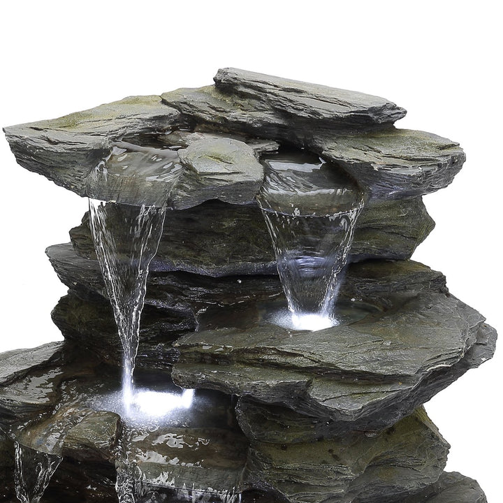 Gartenbrunnen Naturstein-Optik mit LED 3-stufig aus Polyresin - Bild 2