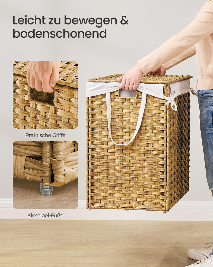 Wäschekorb mit Deckel 200 L faltbar Rattan-Optik schmal - Bild 4