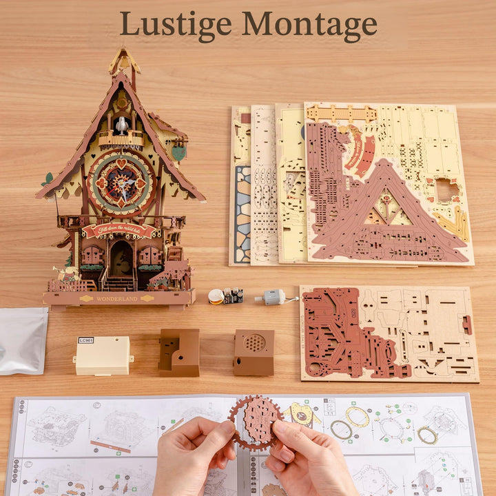 3D Holzpuzzle Kuckucksuhr mit Uhrwerk &amp; Licht, 435 Teile - Bild 2