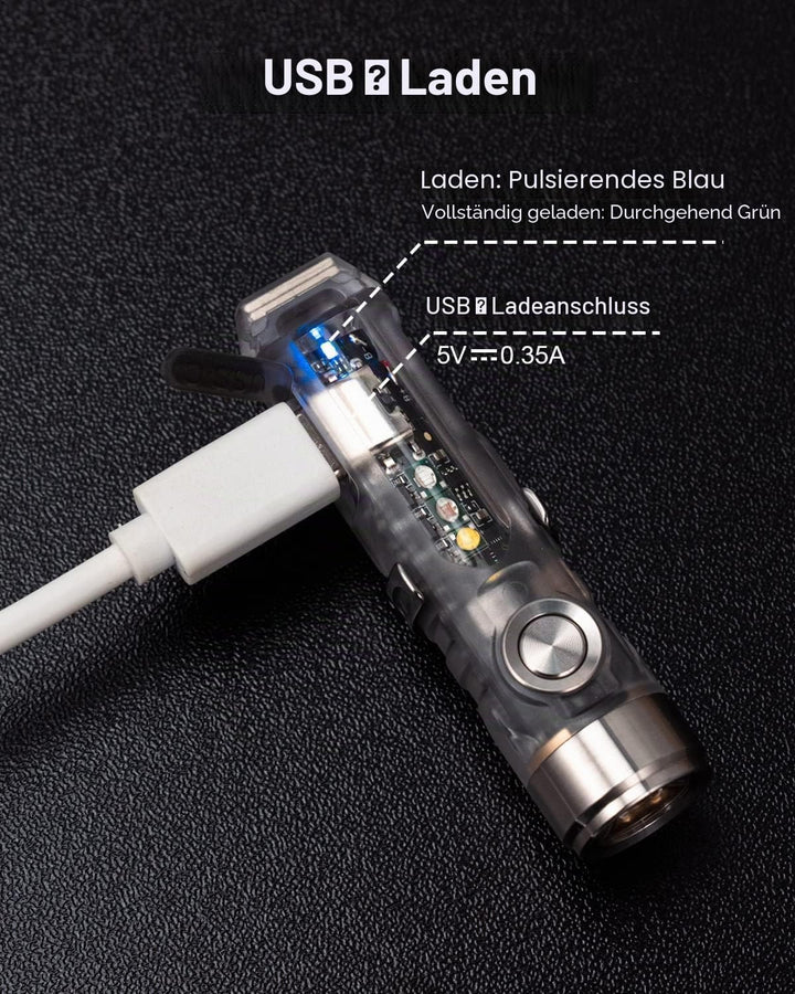 EDC Schlüsselanhänger Taschenlampe 650 lm USB-C 6500K mit UV/Rot/Weiss - Bild 3