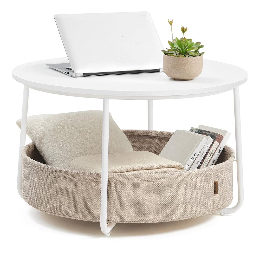 Couchtisch rund mit Stoffkorb 75x75x45 cm Wohnzimmer