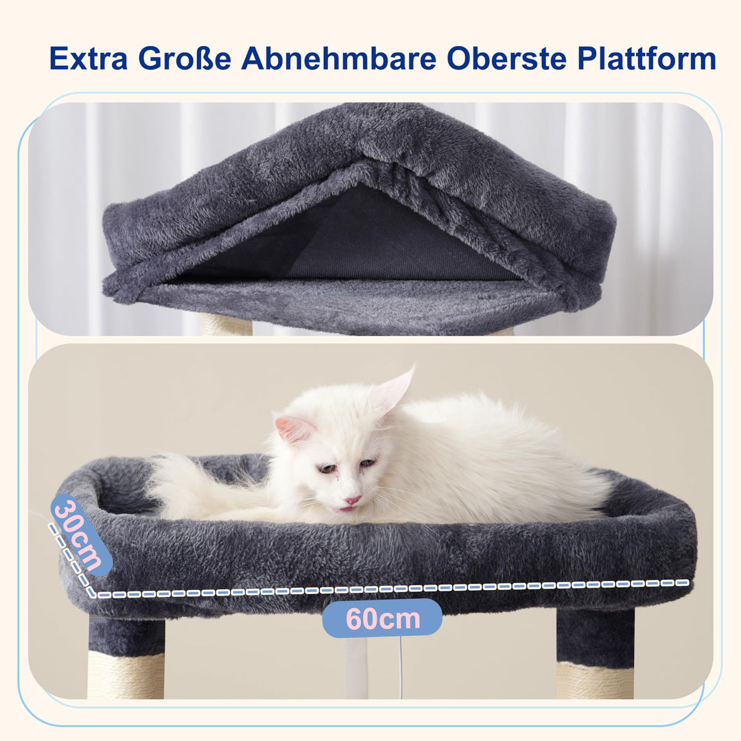 Kratzbaum 174 cm für grosse &amp; schwere Katzen, 15 Kratzsäulen