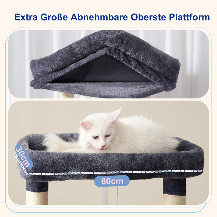 Kratzbaum 174 cm für grosse &amp; schwere Katzen, 15 Kratzsäulen