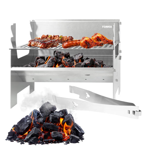 Campinggrill Edelstahl klappbar 38x24cm mit Kohleanzündkamin
