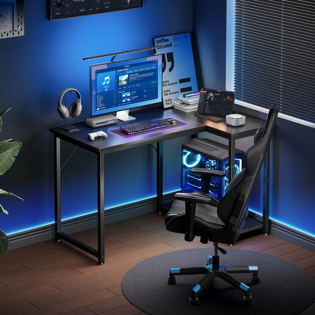 Gaming Tisch L-Form mit Regal 100x70 cm Schwarz Stahl - Bild 2