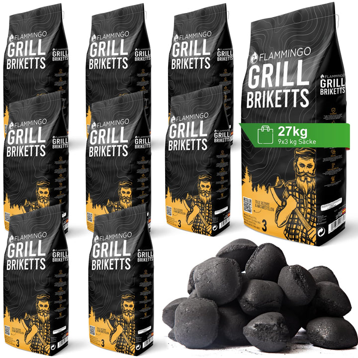 Grillbriketts 27 kg (9x 3 kg) Holzkohle lange Brenndauer