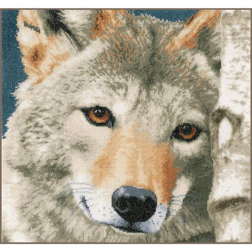 Kreuzstich-Set Wolf Wanddekoration 35x35 cm Baumwolle für Erwachsene