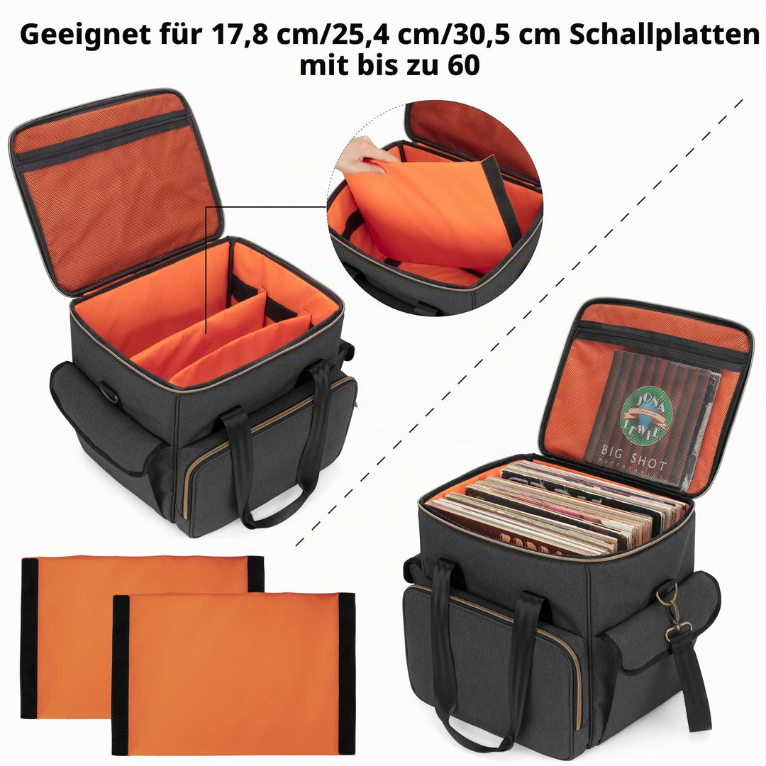 Schallplatten-Tasche wasserdicht 60 LP mit Schultergurt, Schwarz - Bild 2