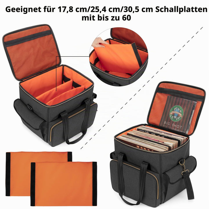 Schallplatten-Tasche wasserdicht 60 LP mit Schultergurt, Schwarz - Bild 2