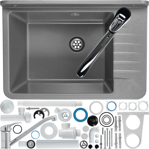 Ausgussbecken Polypropylen 50x34 cm mit Armatur und Siphon