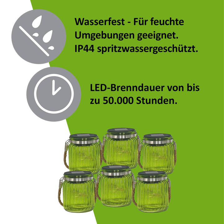 Solar Gartenlaterne Einmachglas-Stil 6er Set 10 LEDs grün - Bild 2