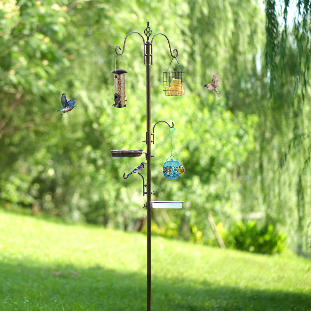Vogelfütterungsstation mit Mast 6 Haken Metall Badewanne Mesh-Tablett - Bild 6