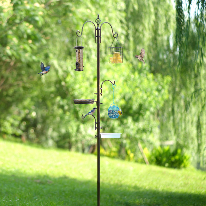 Vogelfütterungsstation mit Mast 6 Haken Metall Badewanne Mesh-Tablett - Bild 6