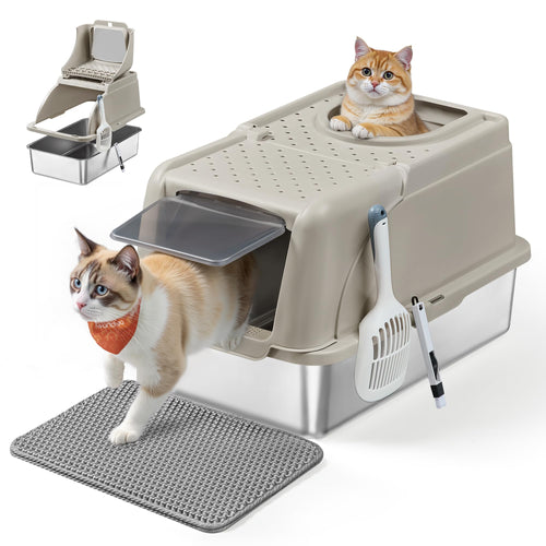 Katzenklo Edelstahl XL mit Deckel 2 Eingänge für Katzen bis 15 kg