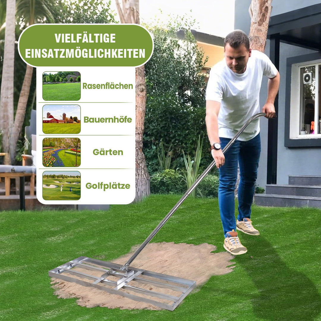 Rasen-Rakel Edelstahl 72x25 cm mit Teleskopstiel für Rasenpflege - Bild 2