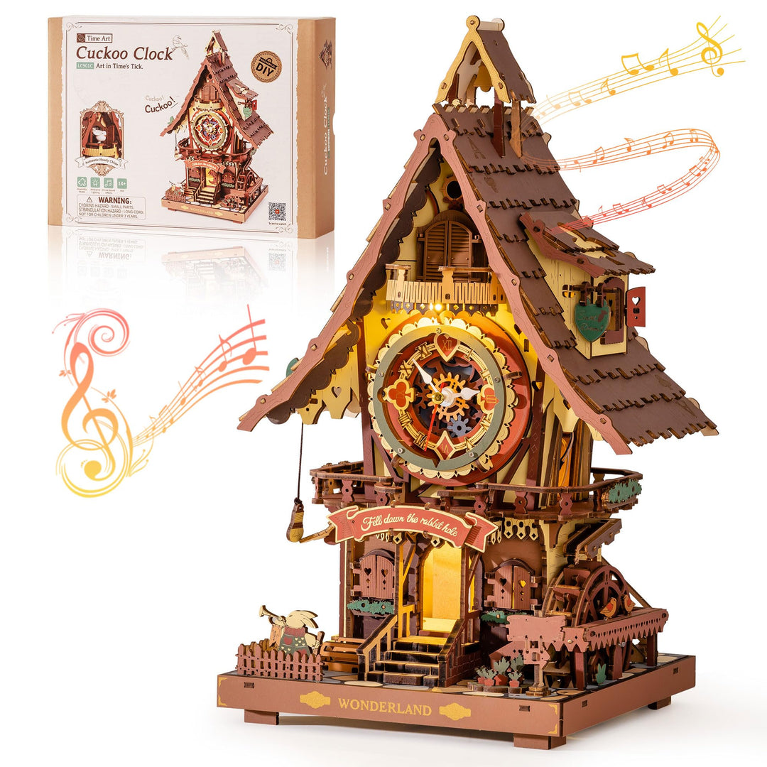 3D Holzpuzzle Kuckucksuhr mit Uhrwerk &amp; Licht, 435 Teile